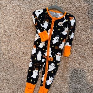 Little Sleepies Black and Orange Ghost Print Kids Footie